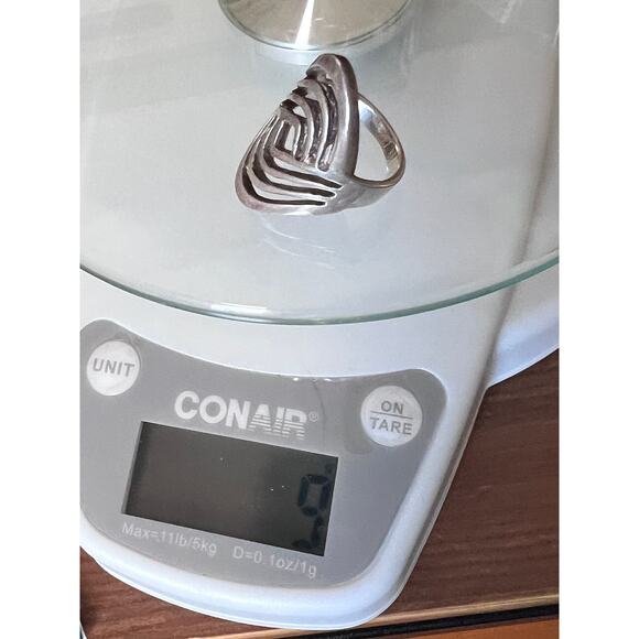 Vintage Modernist Sterling Silver Ring Size 7.5 Wide Abstract Statement Design - Picture 3 of 5